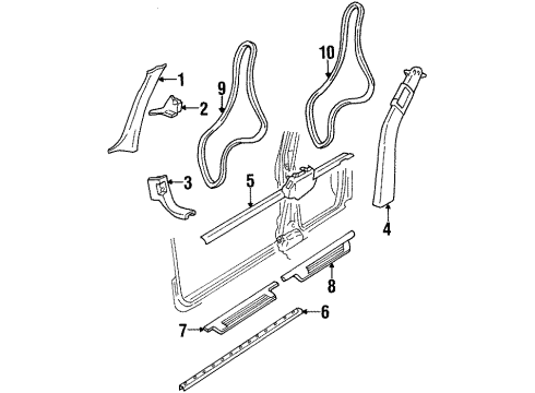 1999 Buick LeSabre Interior Trim - Pillars, Rocker & Floor Molding-Body Hinge Pillar Garnish *Oak Diagram for 25656663