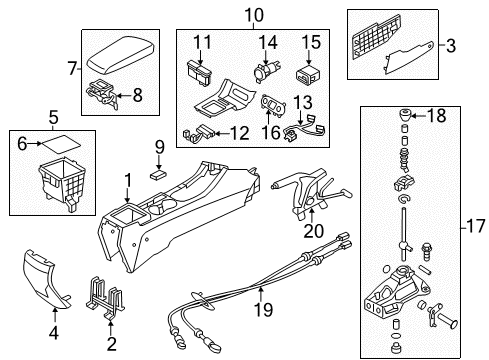 2012 Kia Optima Center Console Lever Complete-Gear Diagram for 437002T030VA