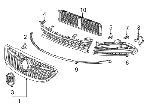 2019 Buick LaCrosse Grille & Components Cover Bracket Diagram for 26243334
