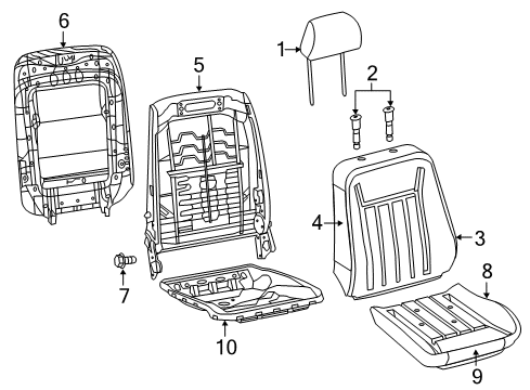 2021 Chrysler 300 Front Seat Components Seat Cushion Foam Diagram for 68104552AA