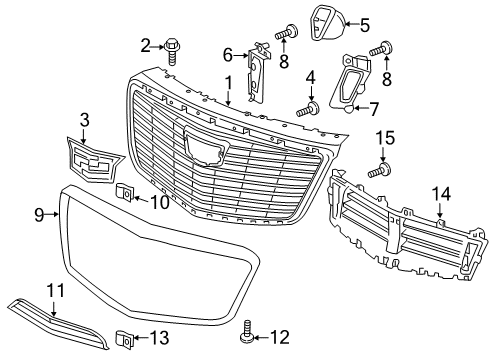 2017 Cadillac CTS Grille & Components Upper Grille Diagram for 23441801