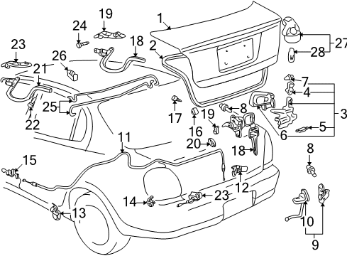 2003 Toyota Prius Trunk Lid Release Cable Diagram for 64607-47020