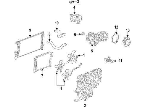 2021 GMC Yukon Cooling System, Radiator, Water Pump, Cooling Fan Auxiliary Pump Diagram for 13546428