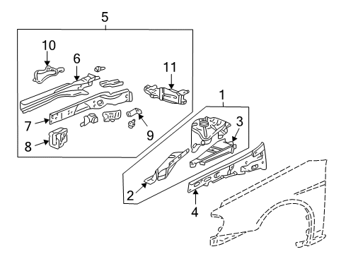 2003 Honda Civic Structural Components & Rails Stay, R. FR. Sub-Frame Diagram for 60837-S5A-000ZZ