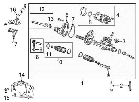 2016 Buick LaCrosse P/S Pump & Hoses, Steering Gear & Linkage Inner Tie Rod Diagram for 22895377