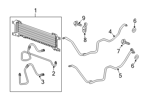 2009 Cadillac SRX Trans Oil Cooler Transmission Fluid Cooler Lower Hose Diagram for 19129781