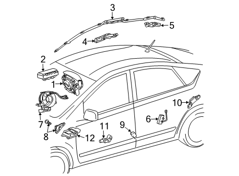 2004 Toyota Prius Air Bag Components Head Air Bag Front Bracket Diagram for 62155-47010