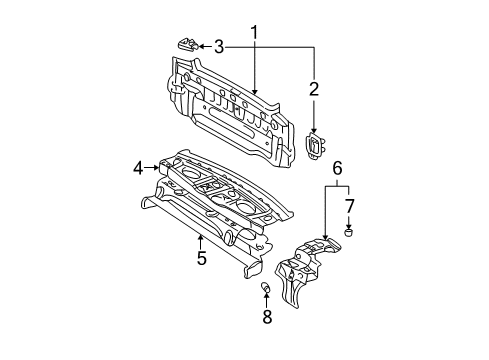 2002 Toyota Camry Rear Body Package Tray Support Grommet Diagram for 90084-54015