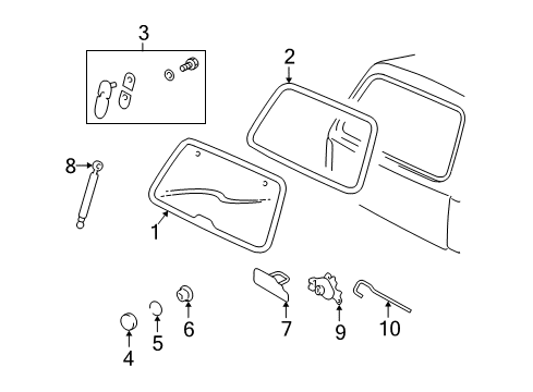 2002 Ford Explorer Sport Lift Gate - Glass & Hardware Weatherstrip Diagram for 2L2Z-7842084-AA