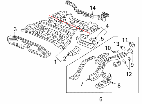 2005 Honda Accord Rear Body - Floor & Rails Panel Set, RR. Floor Diagram for 04655-SDR-A00ZZ