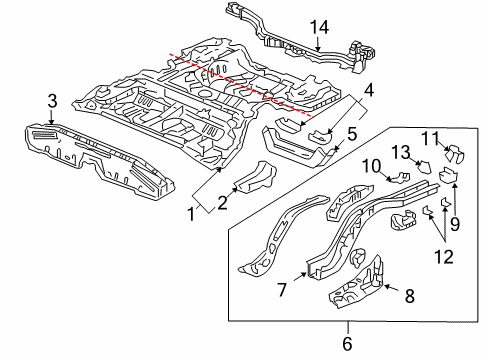 2006 Honda Accord Rear Body - Floor & Rails Stiffener, RR. Frame End Diagram for 65638-SDA-A00ZZ