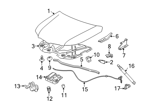 2006 Pontiac Torrent Hood & Components Cable Asm-Hood Primary Latch Release Diagram for 15291965