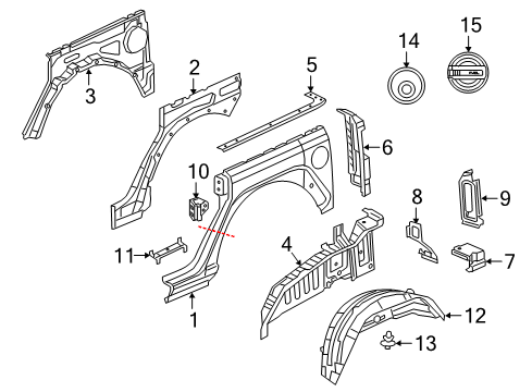 2022 Jeep Wrangler Quarter Panel & Components Panel-Quarter Inner Diagram for 68302794AG