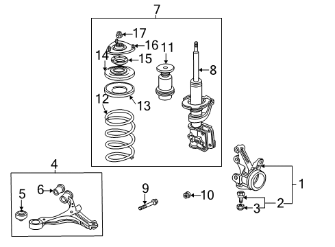 2002 Honda Civic Front Suspension Components, Lower Control Arm, Stabilizer Bar Joint Complete, Front Lower Diagram for 51220-S5A-305