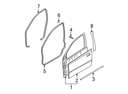 2005 Chevrolet Aveo Front Door Molding, Front Side Door Window Reveal Diagram for 96541722