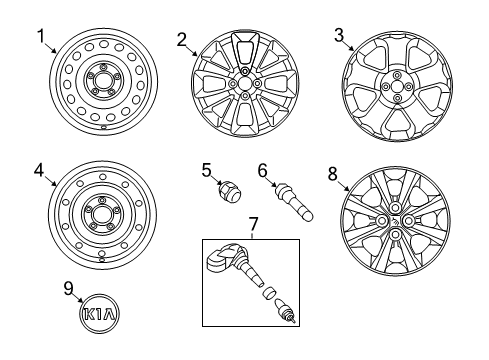 2015 Kia Rio Wheels, Covers & Trim Wheel Hub Cap Assembly Diagram for 529601W150