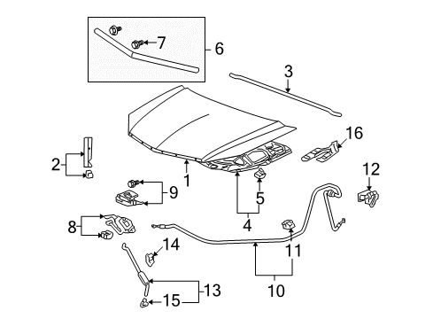2007 Acura RDX Hood & Components Wire Assembly, Hood Diagram for 74130-STK-A01