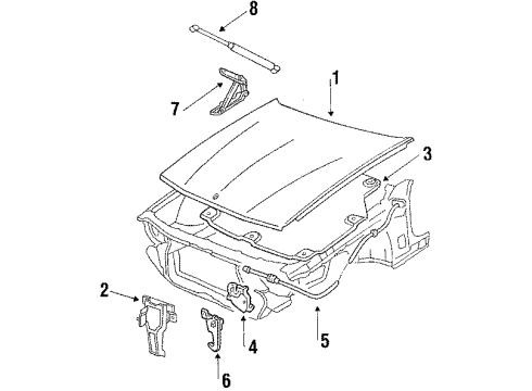 1992 Oldsmobile Toronado Hood & Components Lat Asm-Hood Secondary Diagram for 1634987