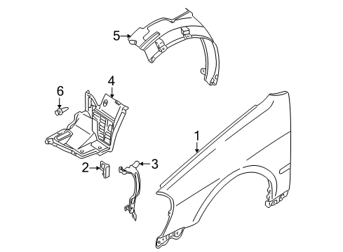 2006 Infiniti Q45 Fender & Components Protector-Front Fender, Front LH Diagram for 63845-AT500