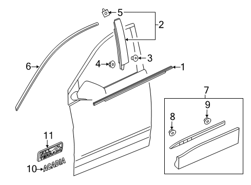 2017 GMC Acadia Exterior Trim - Front Door Reveal Molding Diagram for 23482529