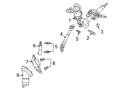 2009 Pontiac Vibe Steering Column & Wheel, Steering Gear & Linkage Column Assembly Nut Diagram for 88975870