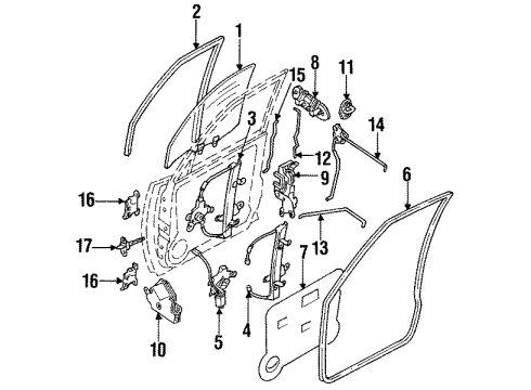 1993 Nissan Sentra Front Door Glass & Hardware Spring-Retainer Diagram for 54229-0201P