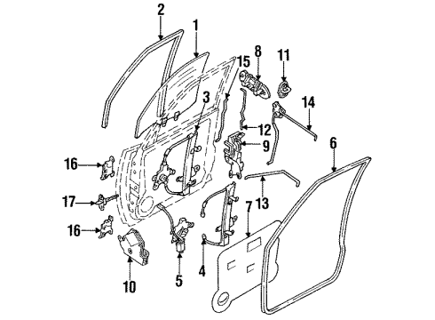 1991 Nissan Sentra Front Door Glass & Hardware Front Driver Side Door Lock Actuators Diagram for 80503-65Y10