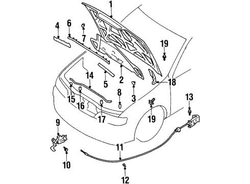 1999 Infiniti G20 Hood & Components Grommet-Hood Support Rod Diagram for 65773-2J000