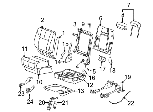 2007 Cadillac Escalade EXT Rear Seat Components Seat Back Frame Diagram for 15924682