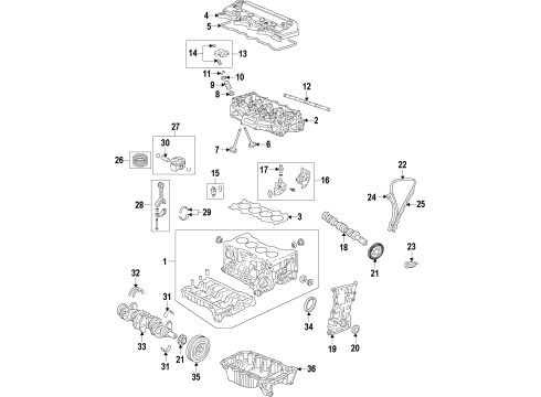 2010 Honda Insight Engine Parts, Mounts, Cylinder Head & Valves, Camshaft & Timing, Oil Pan, Oil Pump, Crankshaft & Bearings, Pistons, Rings & Bearings, Variable Valve Timing Cover, Cylinder Head Diagram for 12310-RBJ-000