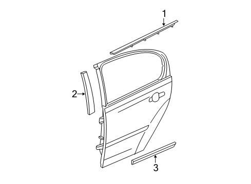 2008 Chevrolet Malibu Exterior Trim - Rear Door Applique Asm-Rear Side Door Window Frame Front RH *Includes Seal Diagram for 15292453