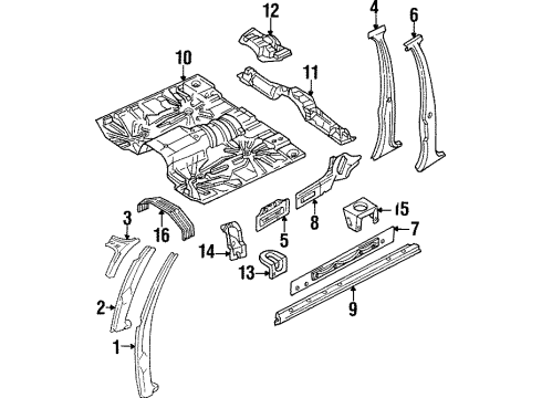 1998 Isuzu Trooper Center Pillar & Rocker, Hinge Pillar, Floor & Rails Panel Floor Diagram for 8-97121-264-3