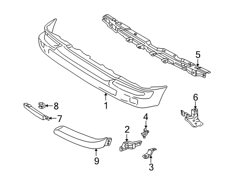 1998 Toyota Tacoma Front Bumper Bumper Cover Retainer Diagram for 52539-35020