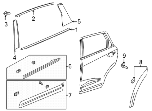 2022 Acura MDX Exterior Trim - Rear Door Garnish Assembly Left, Rear Dr Diagram for 75333-TYA-A01