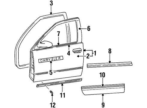 1997 Chrysler LHS Front Door & Components, Exterior Trim MOULDING Assembly, Front Door Belt, Right Diagram for 4756570