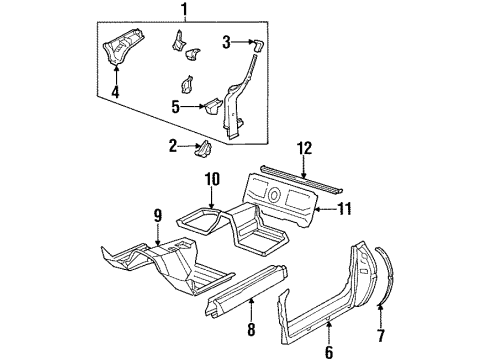 1992 Chevrolet Corvette Hinge Pillar, Rocker, Floor & Rails PANEL, Floor Pan Diagram for 10248661