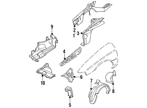 1995 Kia Sephia Structural Components & Rails Shield Splash-F, RH Diagram for 0K24056311