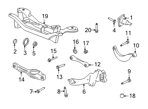 2009 Ford Focus Rear Suspension Components, Lower Control Arm, Upper Control Arm, Stabilizer Bar Suspension Crossmember Diagram for 8S4Z-5035-A