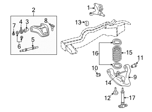 2004 Oldsmobile Bravada Front Suspension Components, Lower Control Arm, Upper Control Arm, Stabilizer Bar Front Spring *Marked Print Diagram for 15057850