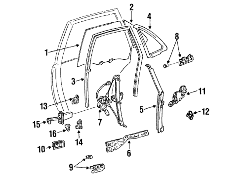 1996 Toyota Camry Rear Door Glass & Hardware, Lock & Hardware Regulator Diagram for 69804-32050