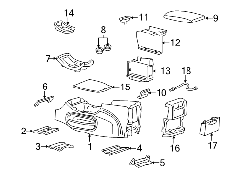 2002 Lincoln Blackwood Floor Console Cup Holder Diagram for 2C6Z-1613562-AAA