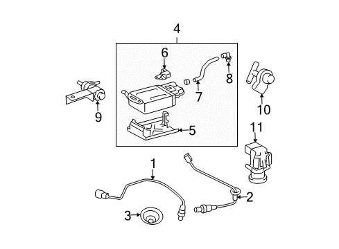 2004 Pontiac Vibe Emission Components Rear Oxygen Sensor Diagram for 88971387