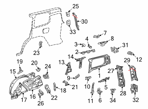 2014 Lexus LX570 Inner Structure - Quarter Panel Reinforcement Diagram for 61033-60160