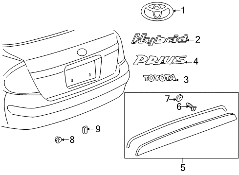 2001 Toyota Prius Exterior Trim - Trunk Lid Nameplate Diagram for 75444-47011