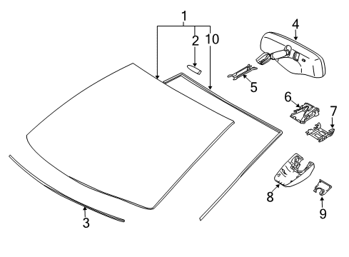 2016 Toyota Corolla Windshield Glass, Reveal Moldings Mirror Inside Diagram for 87810-02200