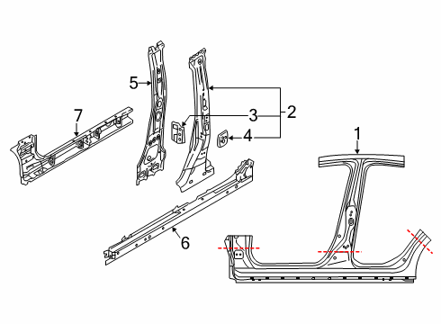 2020 Toyota Yaris Center Pillar & Rocker Inner Center Pillar Diagram for 61037-WB001