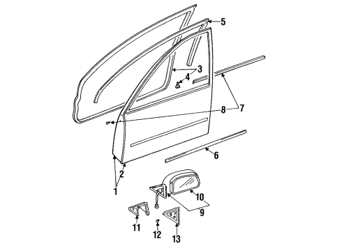 1993 Mitsubishi Mirage Front Door WEATHERSTRIP Front Door OPNG OTR Diagram for MB827427