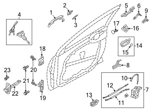 2015 Hyundai Elantra GT Front Door Front Door Inside Handle Cable Assembly Diagram for 81371-A5000