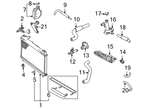 2000 Toyota Sienna Radiator & Components Radiator Assembly Upper Bracket Diagram for 16533-0A020