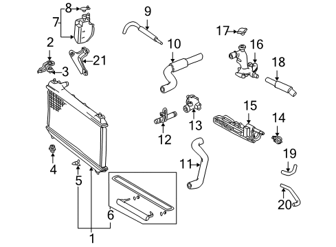 2000 Toyota Sienna Radiator & Components Reservoir Assembly Diagram for 16470-0A040